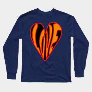 Hippie Style Love Heart, Orange, Red and Black Long Sleeve T-Shirt